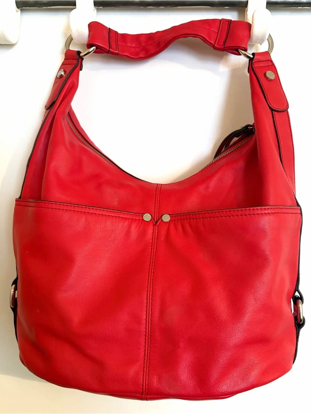 Tignanello Red Genuine Leather Hobo Shoulder Bag
